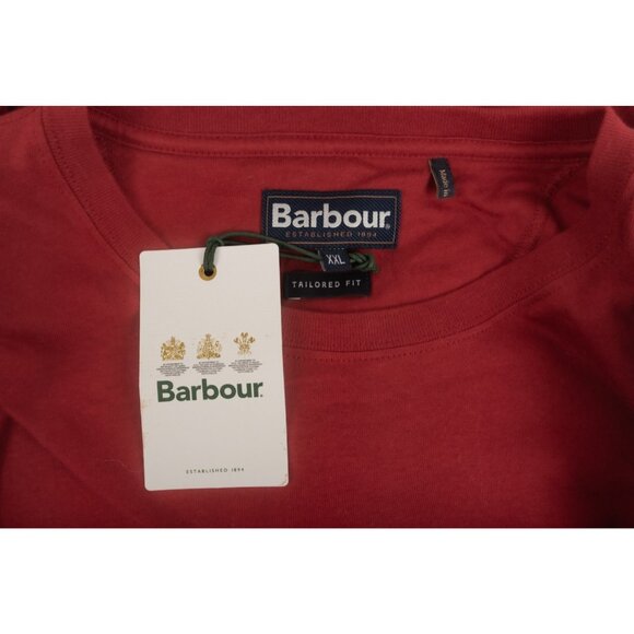Barbour Mens Tayside T-Shirt Top Size XXL Burgundy Wine Plaid Pocket Trim NWT - Picture 6 of 6